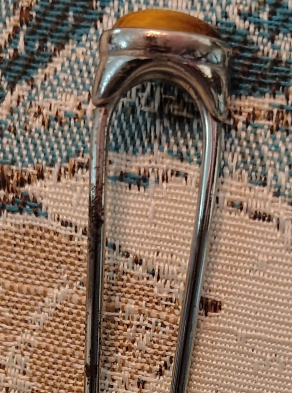 Vintage Cat's Eye Hair Fork. 5.5" Long, Wavy Silvertone. Some tarnish marks.